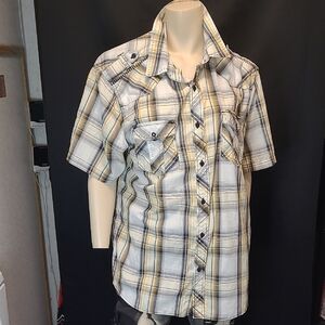 Machine Plaid Shirt with Blue and Yellow Accents